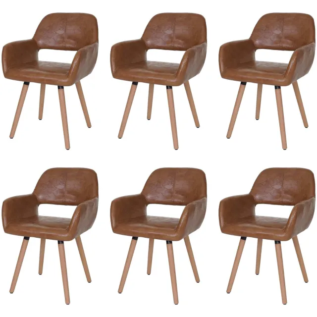 Set van 6 eetkamerstoelen MCW-A50 II, keukenstoel, retro jaren 50 design ~ kunstleer, imitatiesuède, lichtgekleurde poten