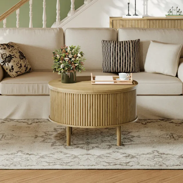 CHICFURN Salontafel 80 cm - Opklapbaar tafelblad - Verborgen opbergruimte - Naturel Natuurlijke houtkleur