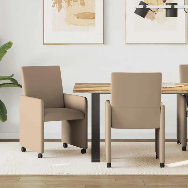 vidaXL Eetkamerstoelen met Wieltjes 2 st Kunstleer Cappuccino bruin, foto 2