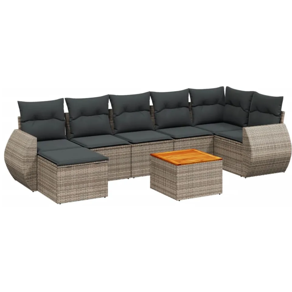 vidaXL 8-delige Loungeset met kussens poly rattan grijs, foto 3
