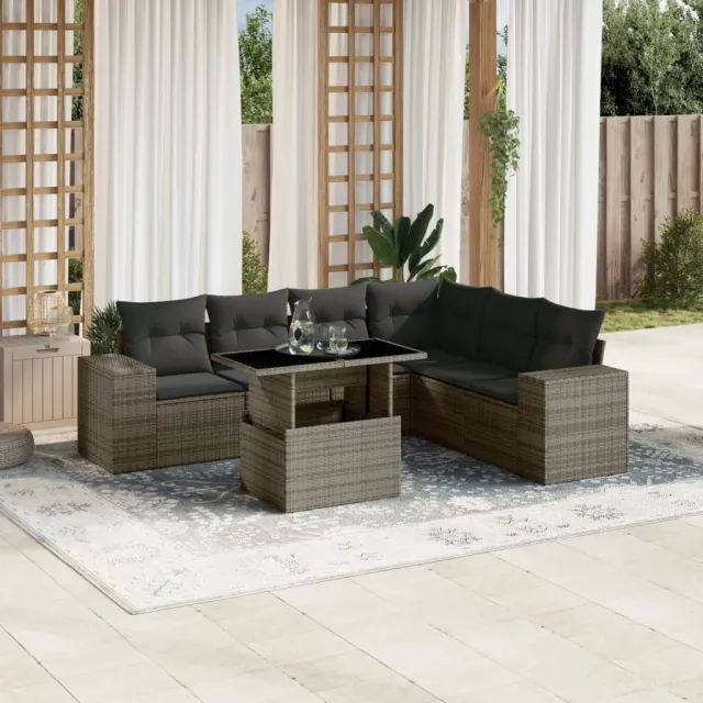 vidaXL 7-delige Loungeset met kussens poly rattan grijs, foto 2