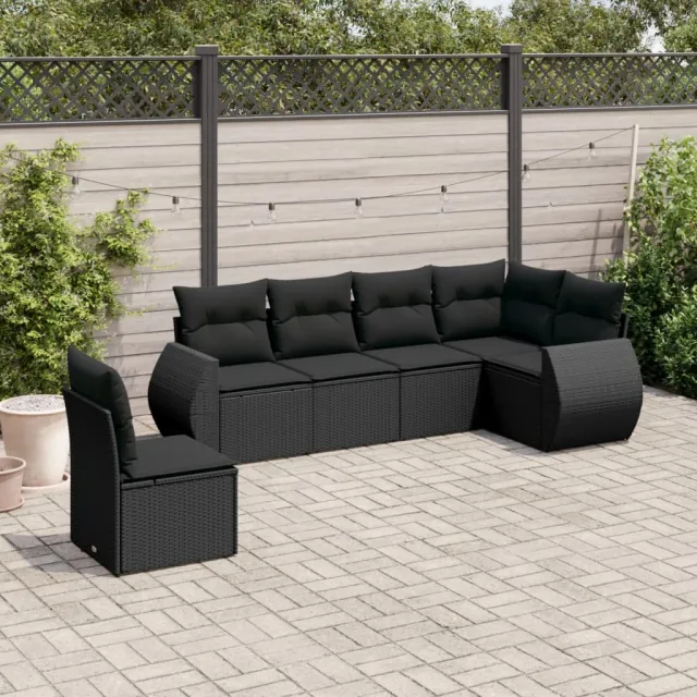 vidaXL 6-delige Loungeset met kussens poly rattan zwart, foto 2