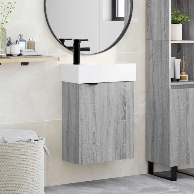 vidaXL Badkamermeubel met kraan Grijs Sonoma 45,5 x 22,5 x 84 cm