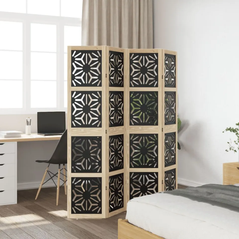 vidaXL Kamerscherm met 4 panelen massief paulowniahout bruin en zwart, foto 4