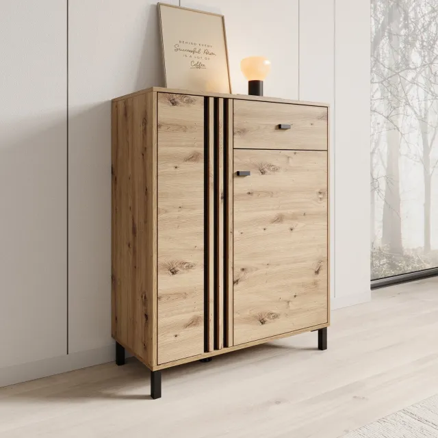 MEUBELLA Lazuli - Schoenenkast - Eikenpatroon - 87x40x110 cm Bruin