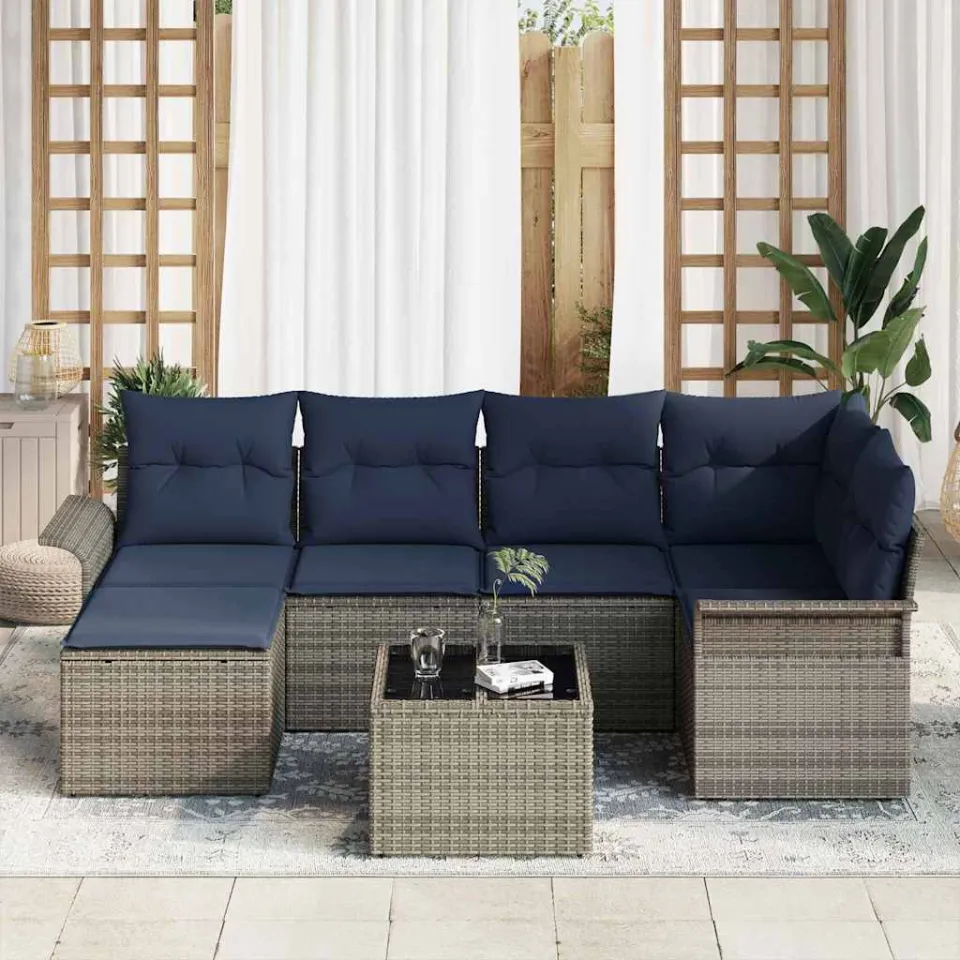 vidaXL Tuin Sofa Set 7 st Grijs poly rattan, foto 3