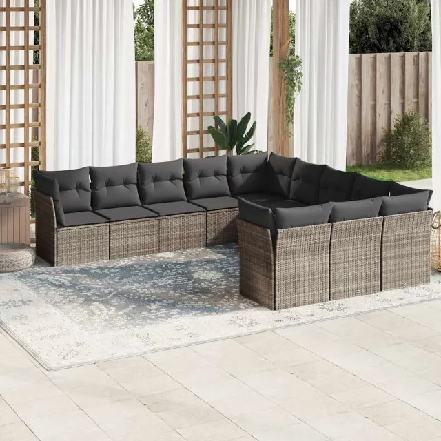 vidaXL 11-delige Loungeset met kussens poly rattan lichtgrijs grijs, foto 2