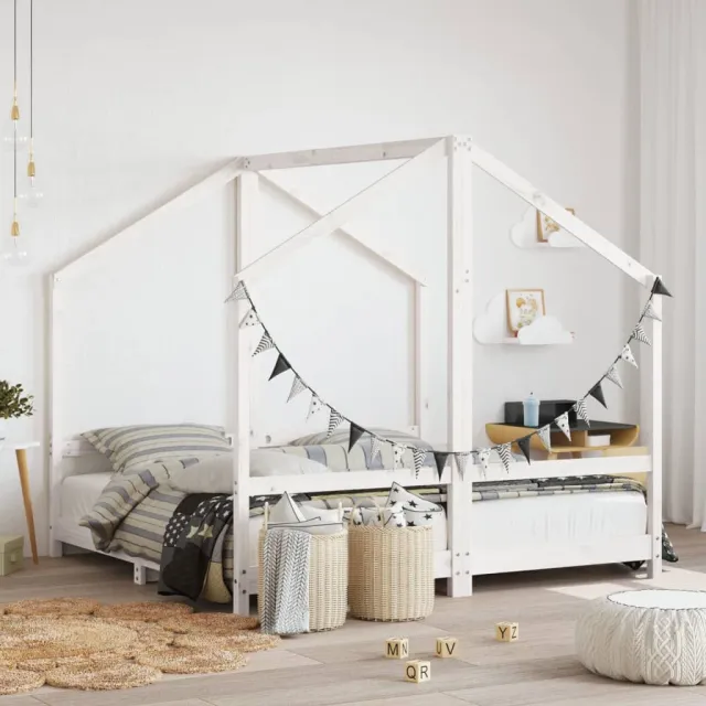 vidaXL Kinderbedframe 2x(80x160) cm massief grenenhout wit, foto 2