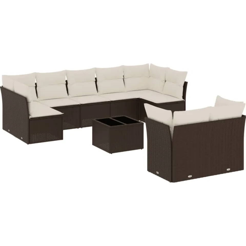 vidaXL 10-delige Loungeset met kussens poly rattan bruin, foto 4