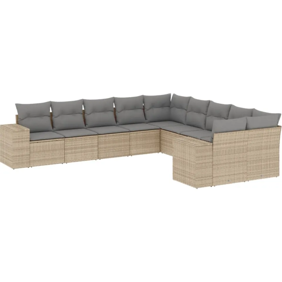 vidaXL 10-delige Loungeset met kussens poly rattan beige, foto 3