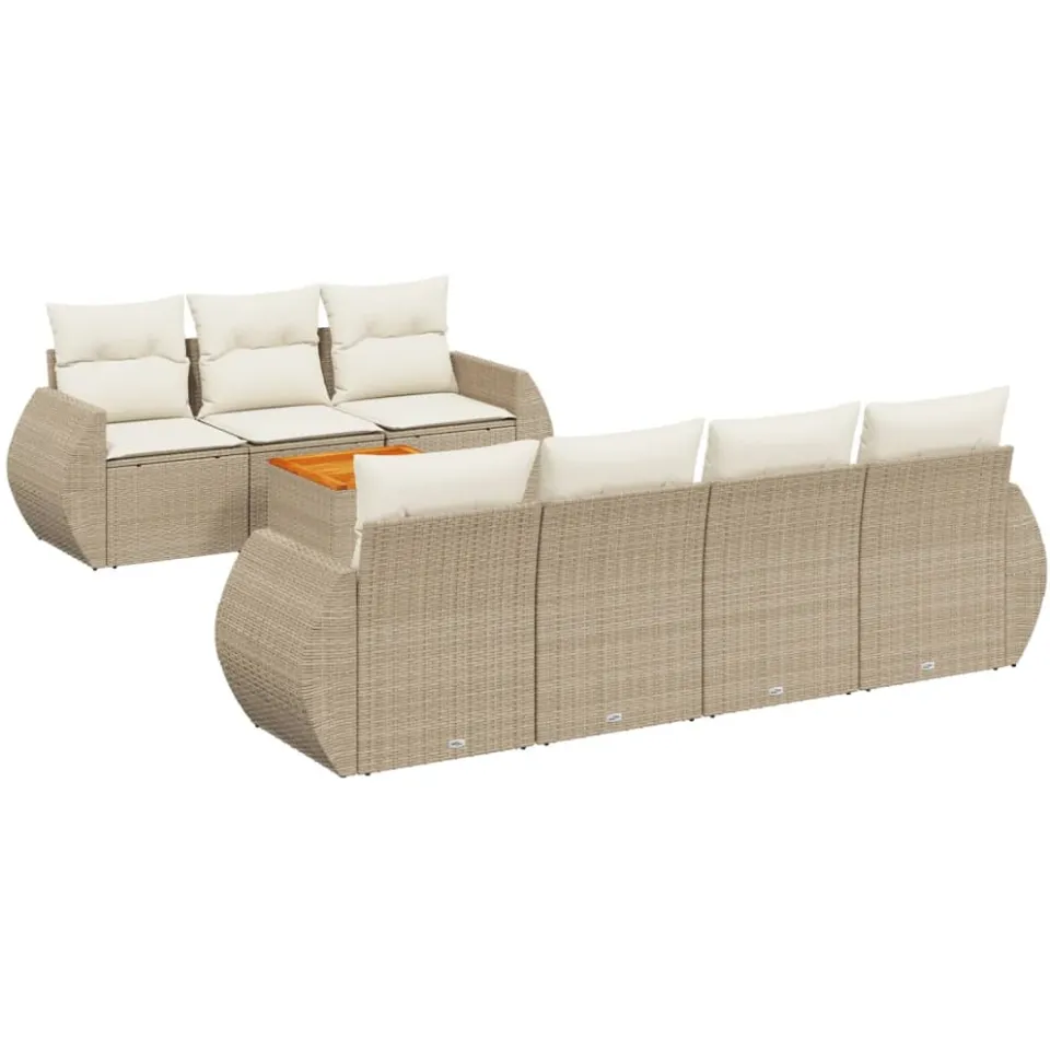 vidaXL 8-delige Loungeset met kussens poly rattan beige, foto 3