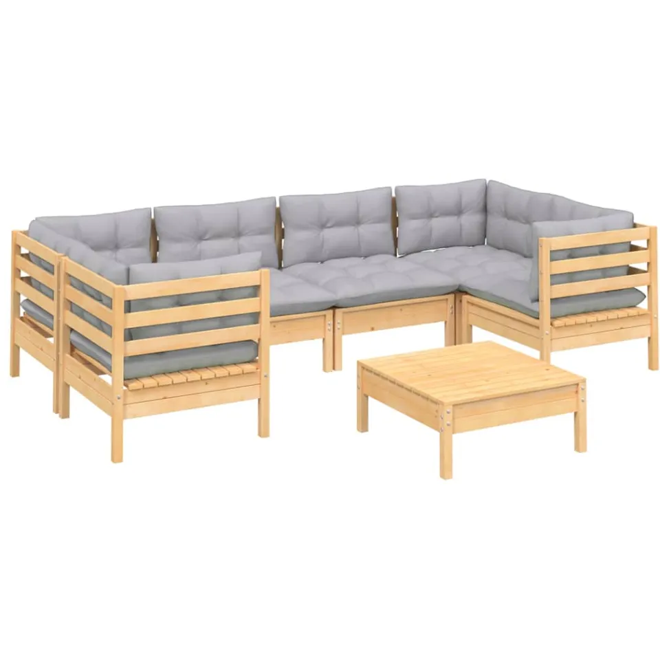 vidaXL 7-delige Loungeset met grijze kussens grenenhout grijs, foto 2