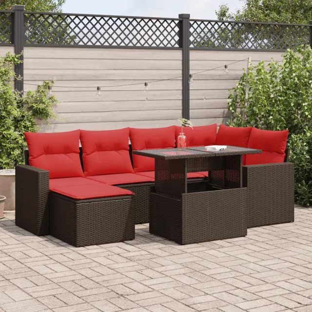 vidaXL 7-delige Loungeset met kussens poly rattan acacia bruin, foto 2
