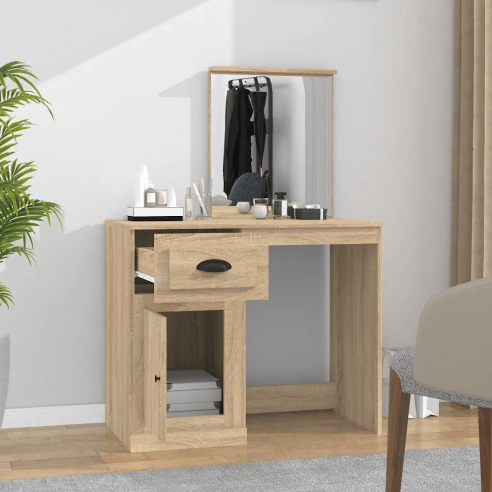 vidaXL Kaptafel met spiegel 90x50x132,5 cm bewerkt hout sonoma eiken, foto 3
