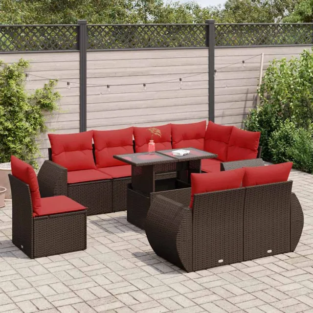 vidaXL 9-delige Loungeset met kussens poly rattan acacia bruin, foto 2