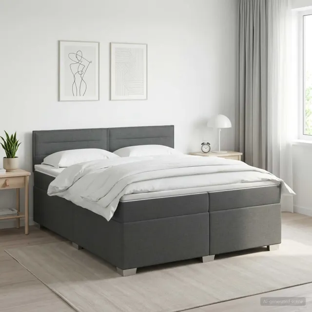 vidaXL Boxspring Bed met Matras en LED Donkergrijs 200 x 200 cm Stof