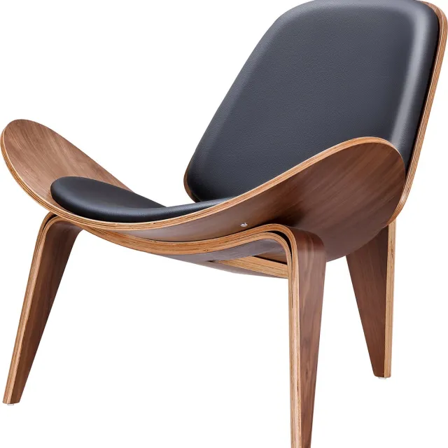 Happyment Moderne Stoel - Walnoothout - Fauteuil - Eyecatcher In De Kamer Zwart