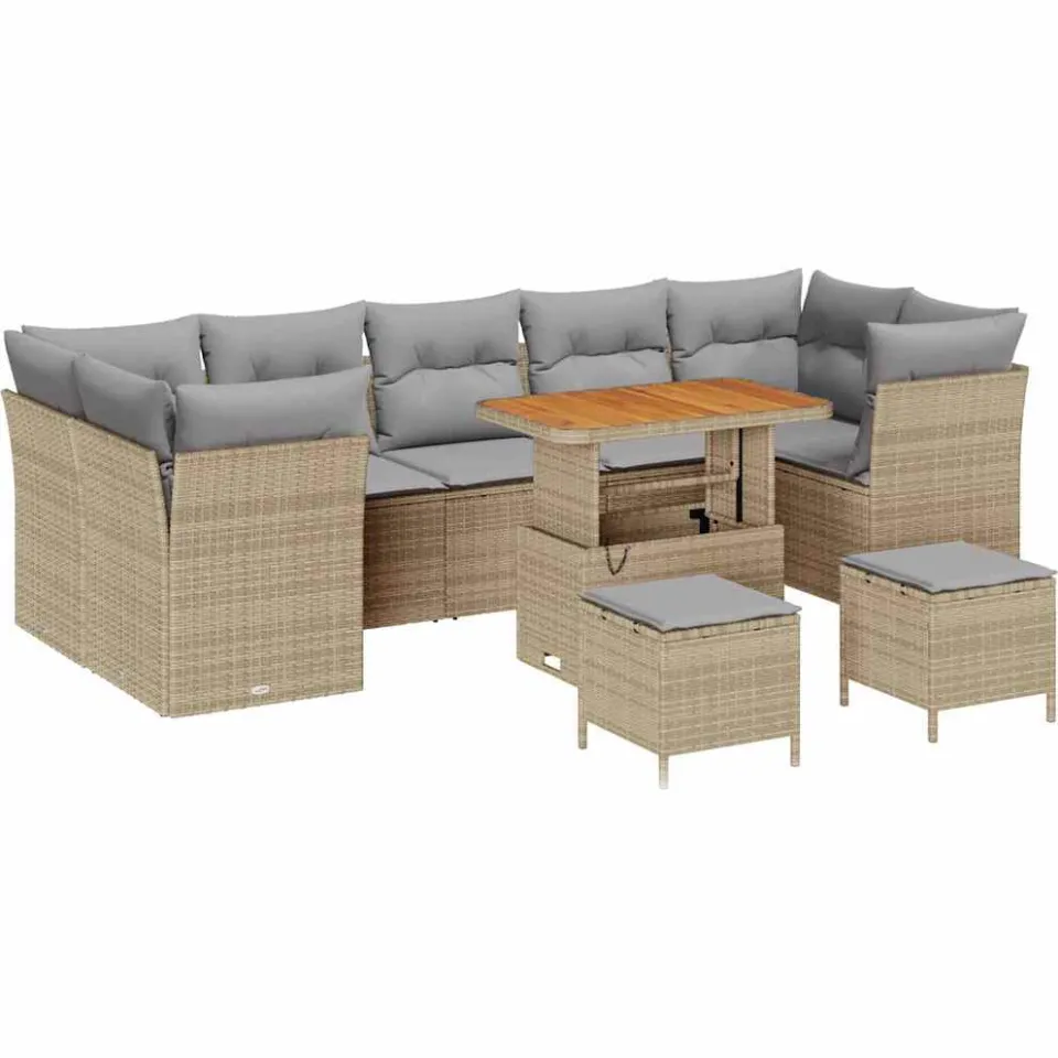 vidaXL Tuinbankenset 10 pcs Beige poly rattan
