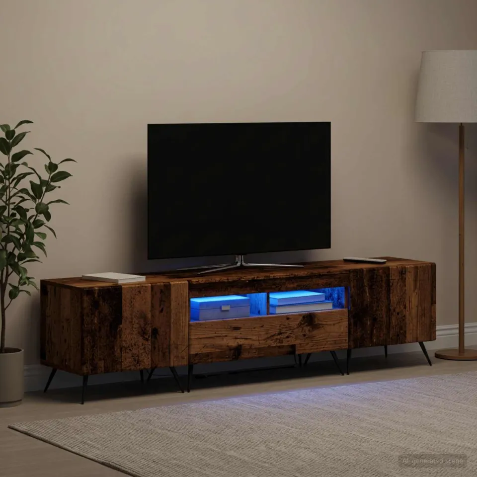 vidaXL LED tv-meubel BREDA 3 st Oud hout Bewerkt hout grijs, foto 3