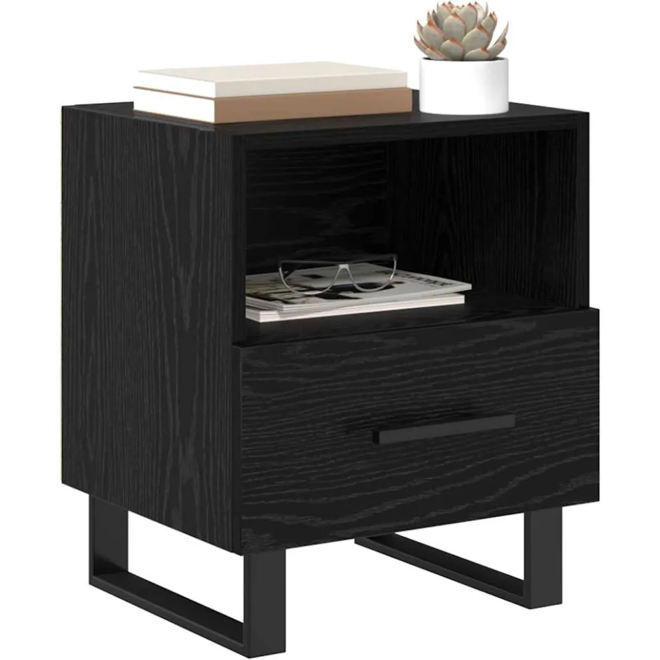 vidaXL Nachtkastje 2 st Zwart Eiken 40 x 35 x 47,5 cm Bewerkt hout