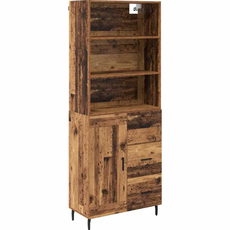 vidaXL Hoge kast 2 st Oud Hout 69,5 x 32,5 x 180 cm Bewerkt hout bruin, foto 3