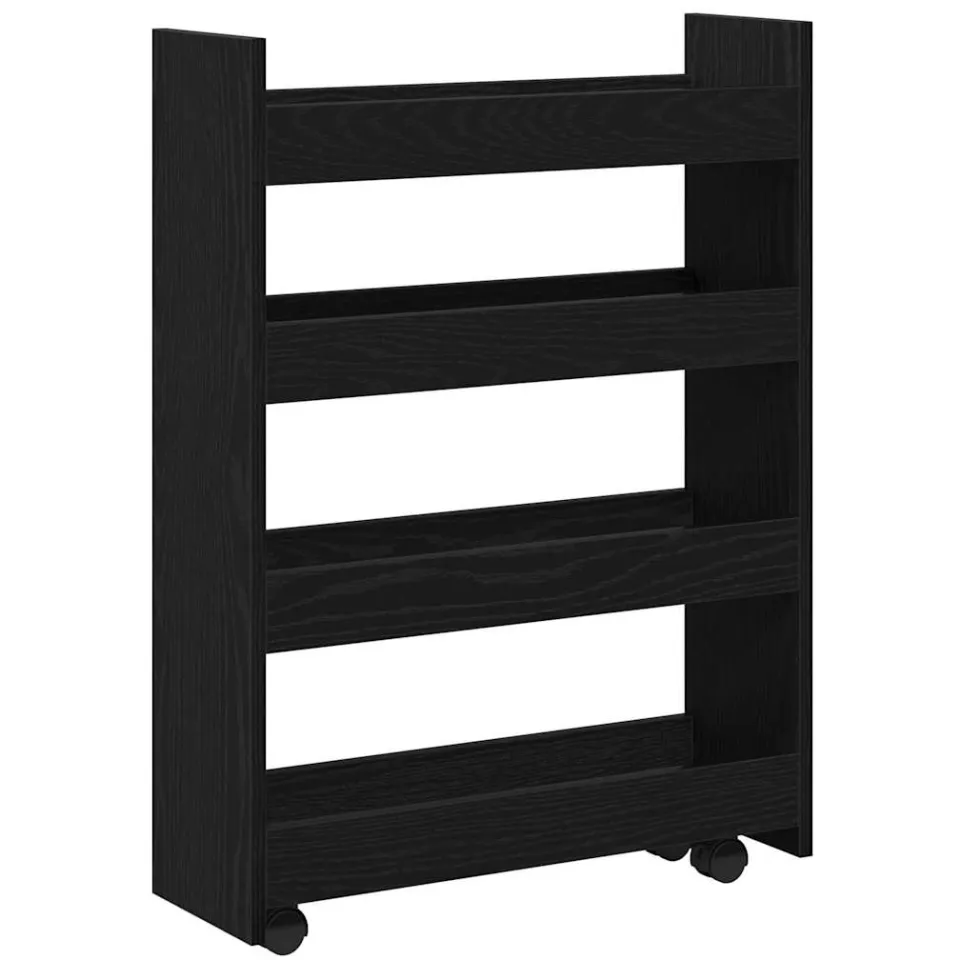 vidaXL Smalle Opbergtrolley Zwart Eiken 60 x 20 x 82 cm Bewerkt hout, foto 3