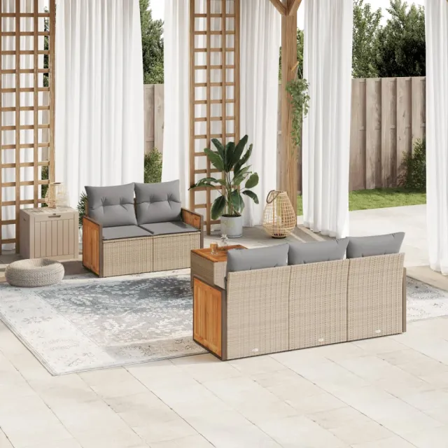 vidaXL 6-delige Loungeset met kussens poly rattan beige, foto 2