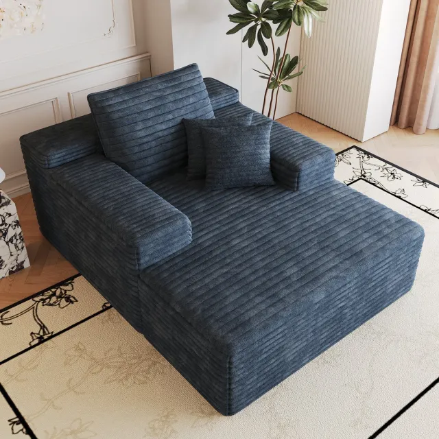 MODENUIT Chaise Longue 115 x 159 cm - Zonder Montage - Voor Woonkamer En Slaapkamer - Ribstof - Blauw Blue