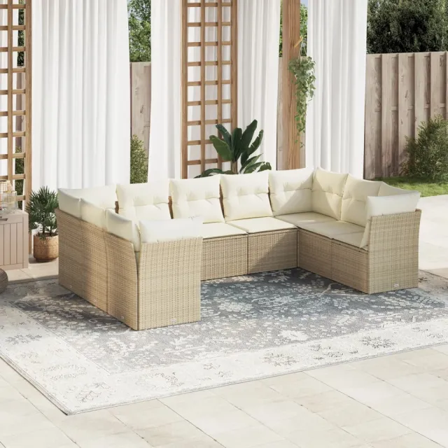 vidaXL 9-delige Loungeset met kussens poly rattan beige, foto 2