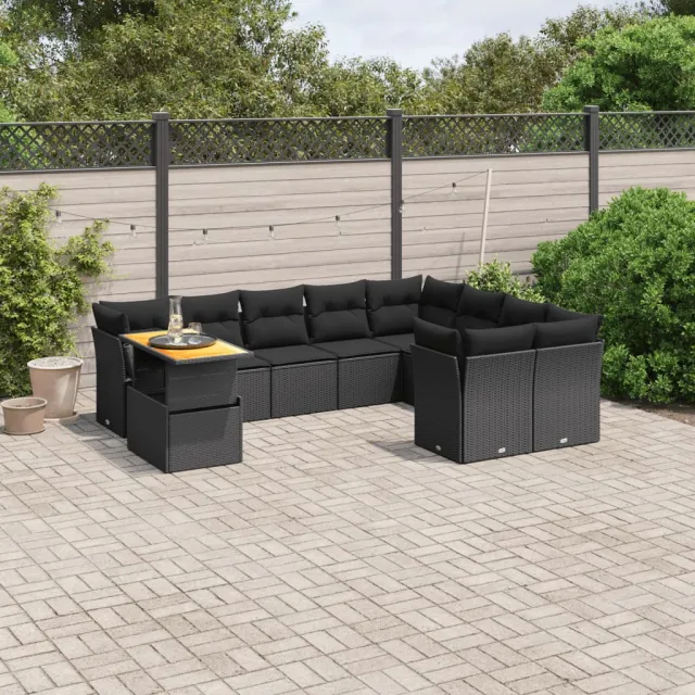 vidaXL 10-delige Loungeset met kussens poly rattan zwart, foto 2