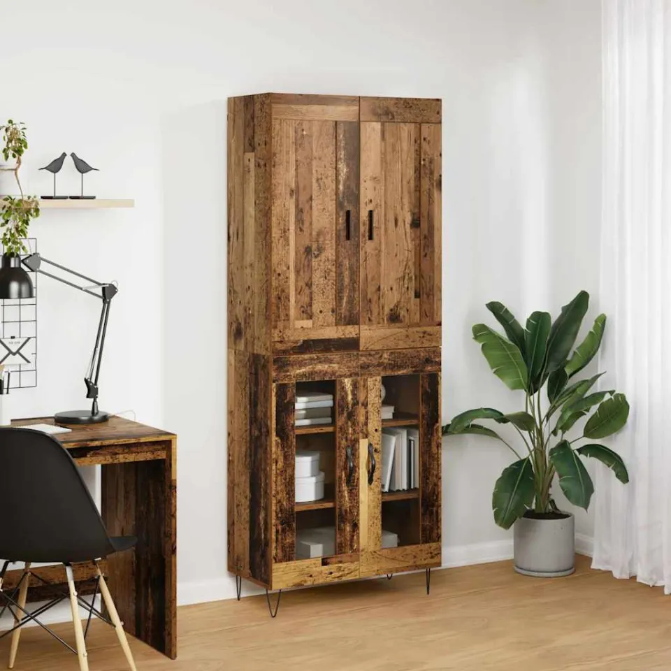 vidaXL Hoge kast 2 st Oudhout 69,5 x 34 x 180 cm Bewerkt hout bruin, foto 3