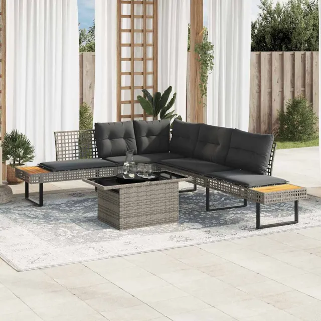 vidaXL 2-delige Loungeset met kussens poly rattan en glas grijs, foto 2