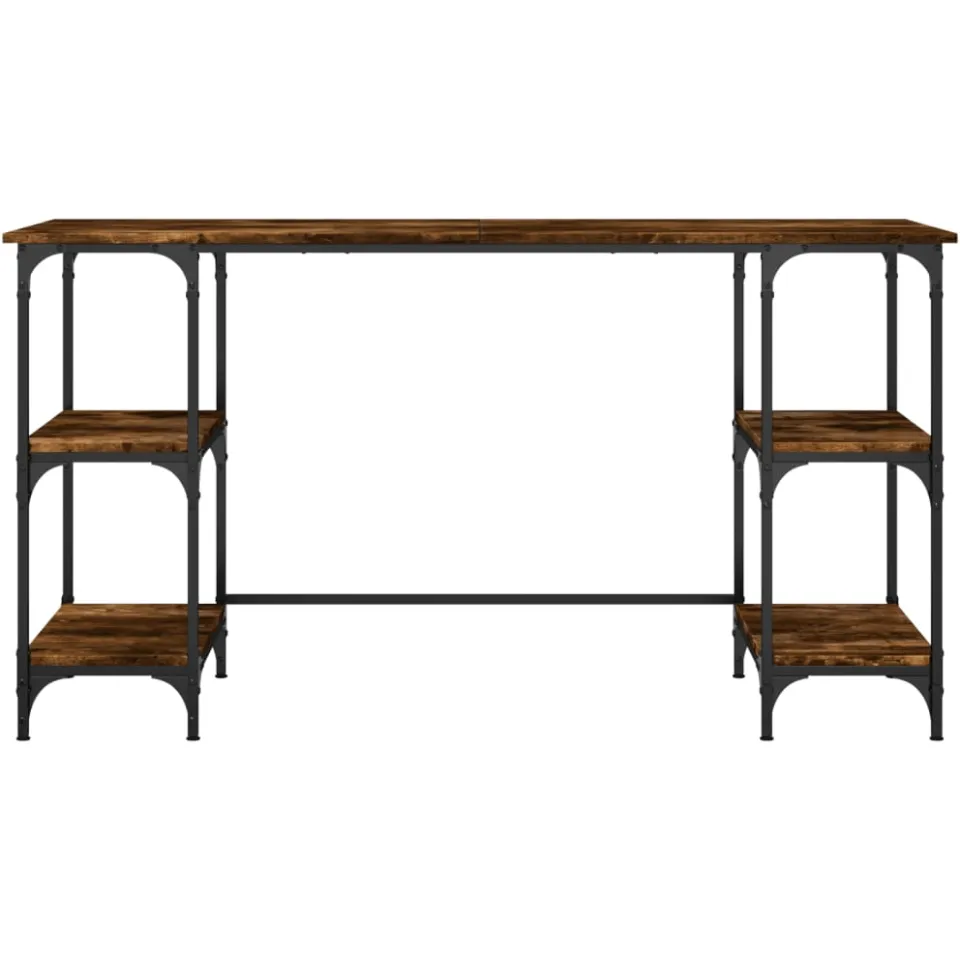 vidaXL Bureau 140x50x75 cm metaal en bewerkt hout gerookt eikenkleurig, foto 4