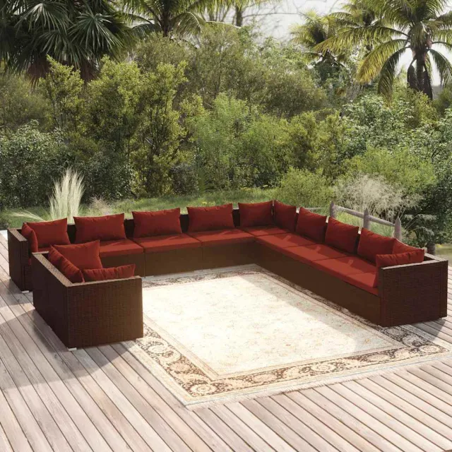vidaXL 11-delige Loungeset met kussens poly rattan bruin, foto 2