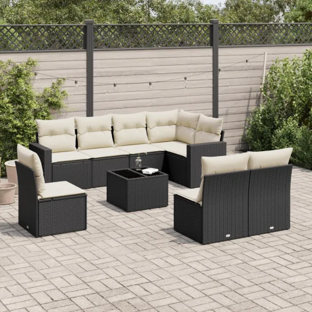vidaXL 9-delige Loungeset met kussens poly rattan zwart, foto 2