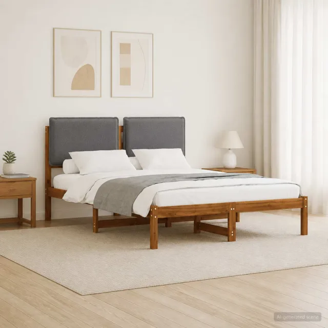 vidaXL Bedframe met gestoffeerd hoofdbord Naturel en lichtgrijs Tan