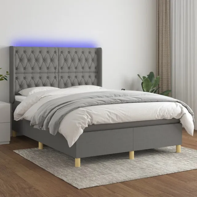 vidaXL Boxspring met matras en LED stof donkergrijs 140x190 cm grijs