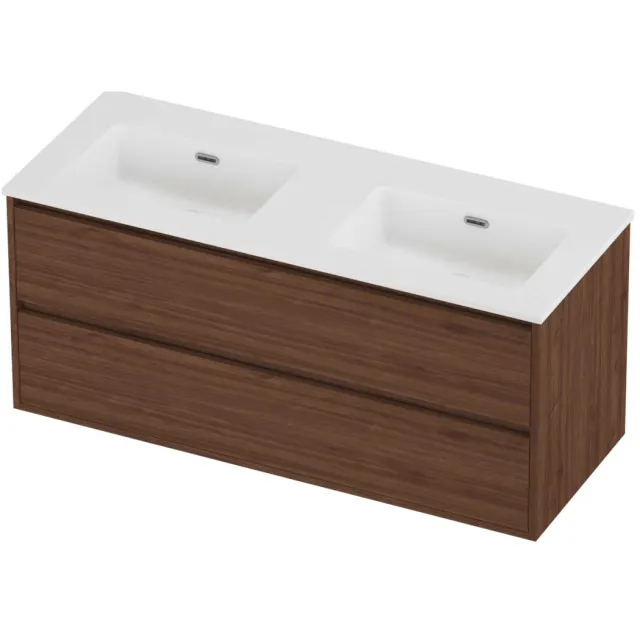 Proline Tribute Badmeubelset Porselein Elegant Greeploos 120x46x54 cm Mat White Indian Walnut Houtlook