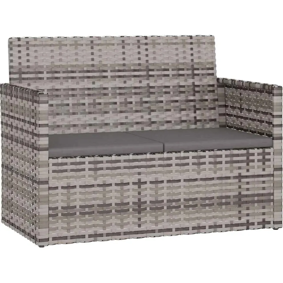 vidaXL 4-delige Loungeset met kussens poly rattan grijs, foto 4