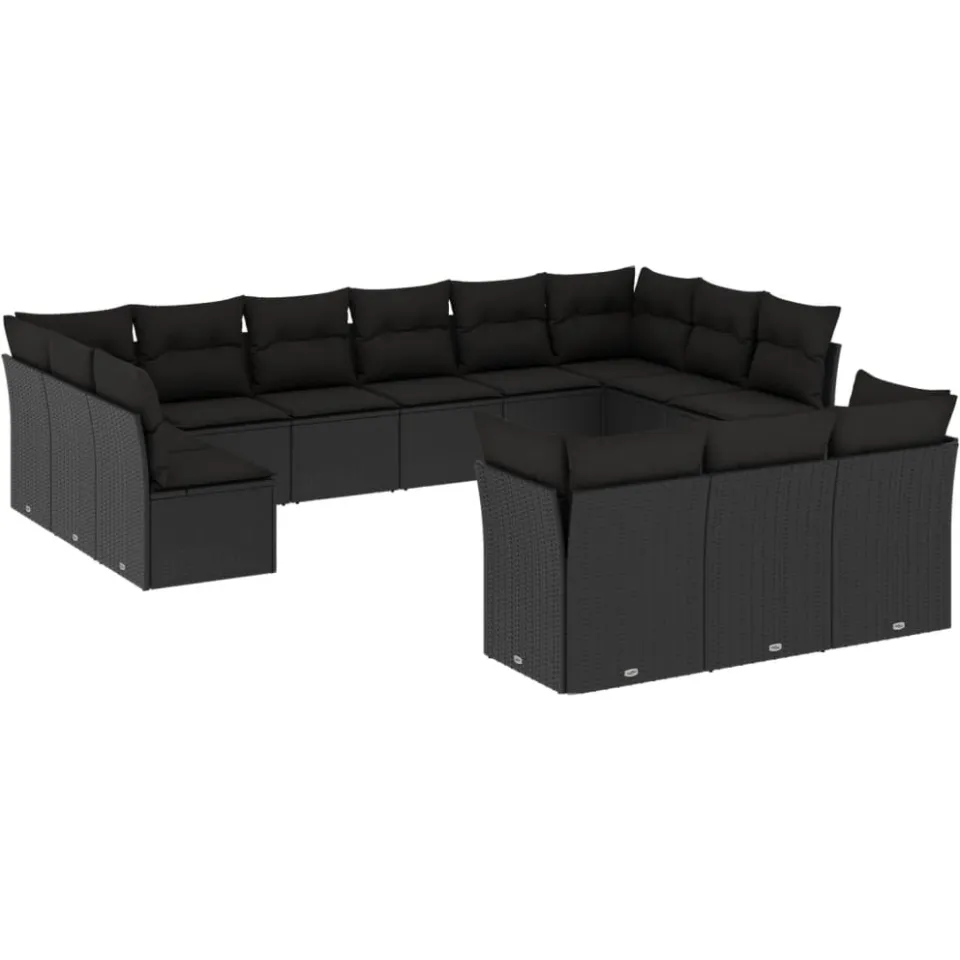 vidaXL 13-delige Loungeset met kussens poly rattan zwart, foto 3