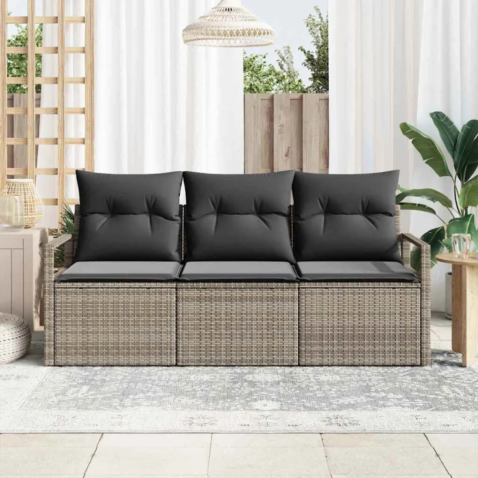 vidaXL Bankstel 3 st Grijs poly rattan, foto 3