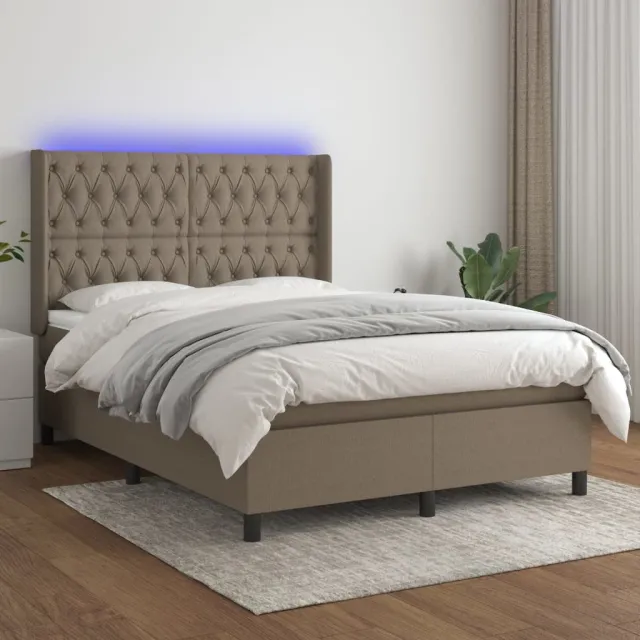 vidaXL Boxspring met matras en LED stof taupe 140x200 cm