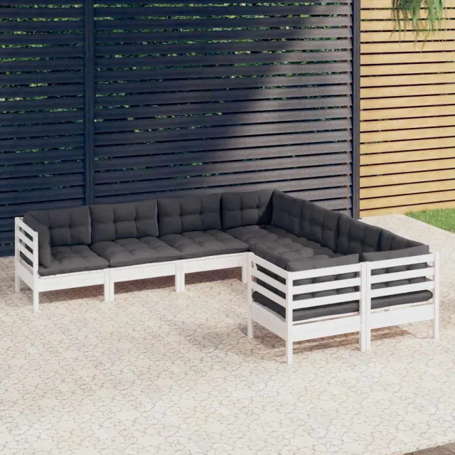 vidaXL 8-delige Loungeset met kussens massief grenenhout wit, foto 2