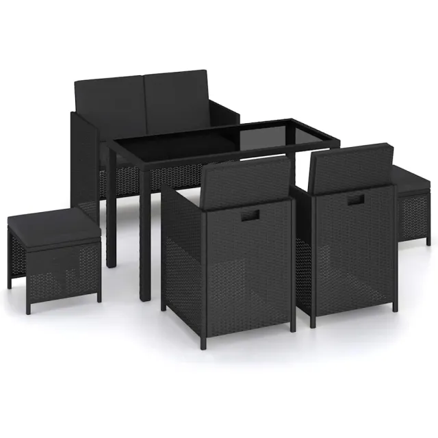 vidaXL 6-delige Tuinset met kussens poly rattan zwart, foto 2