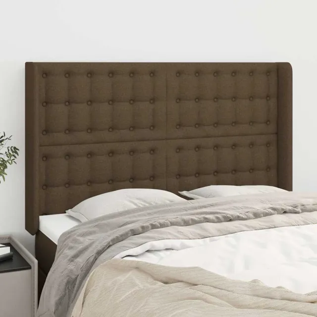 vidaXL Hoofdbord met randen 147x16x118/128 cm stof donkerbruin bruin