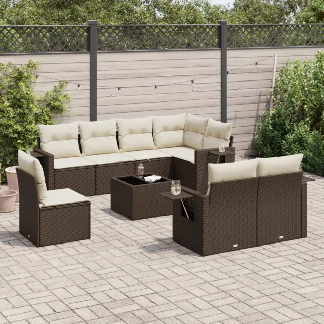 vidaXL 9-delige Loungeset met kussens poly rattan bruin, foto 2