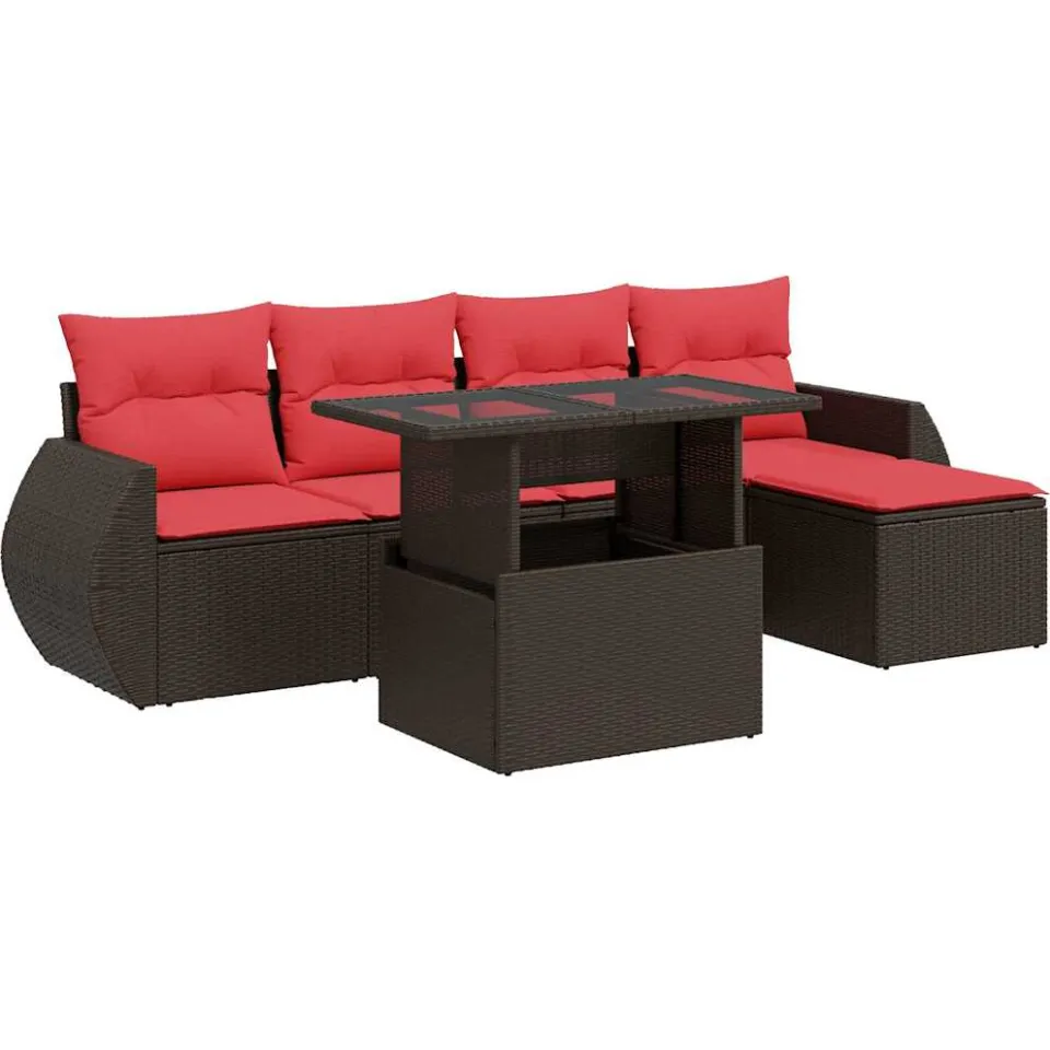 vidaXL 6-delige Loungeset met kussens poly rattan acacia bruin, foto 3