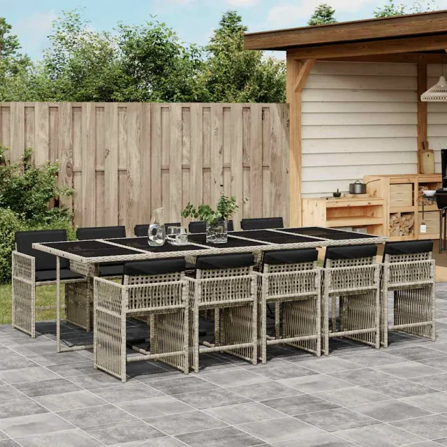 vidaXL 11-delige Tuinset met kussens poly rattan lichtgrijs grijs, foto 2