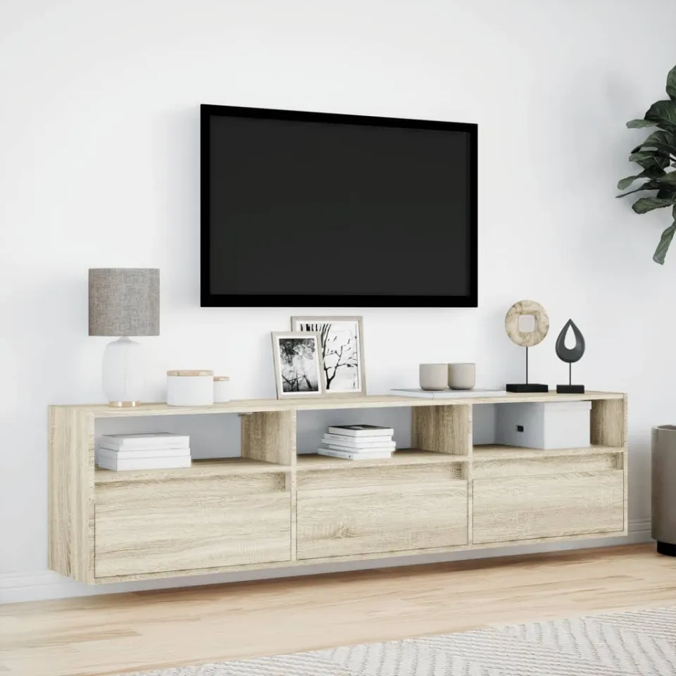 vidaXL Tv-wandmeubel met LED-verlichting 180x31x45 cm sonoma eiken, foto 2