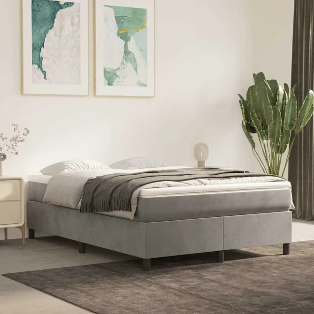 vidaXL Boxspring met matras fluweel lichtgrijs 140x200 cm grijs